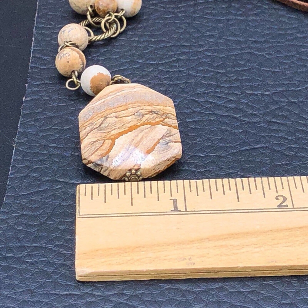 Carol Su 32" Lariat Necklace Jasper Stone Beads Earth Tone Faux Suede 7" Tassel - Picture 15 of 15